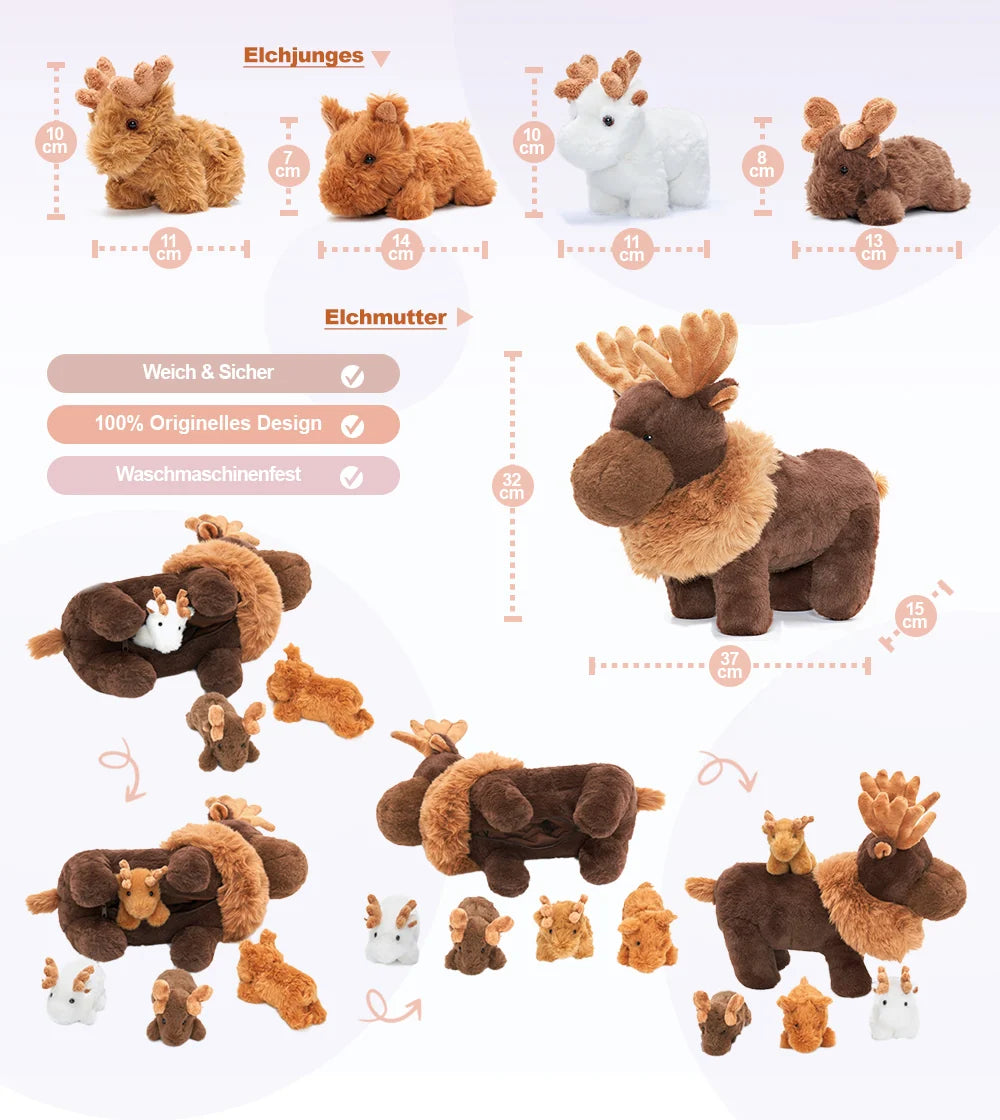 Tierfamilien-Plüschspielzeug-Set – Tiermutter und Tierbabys