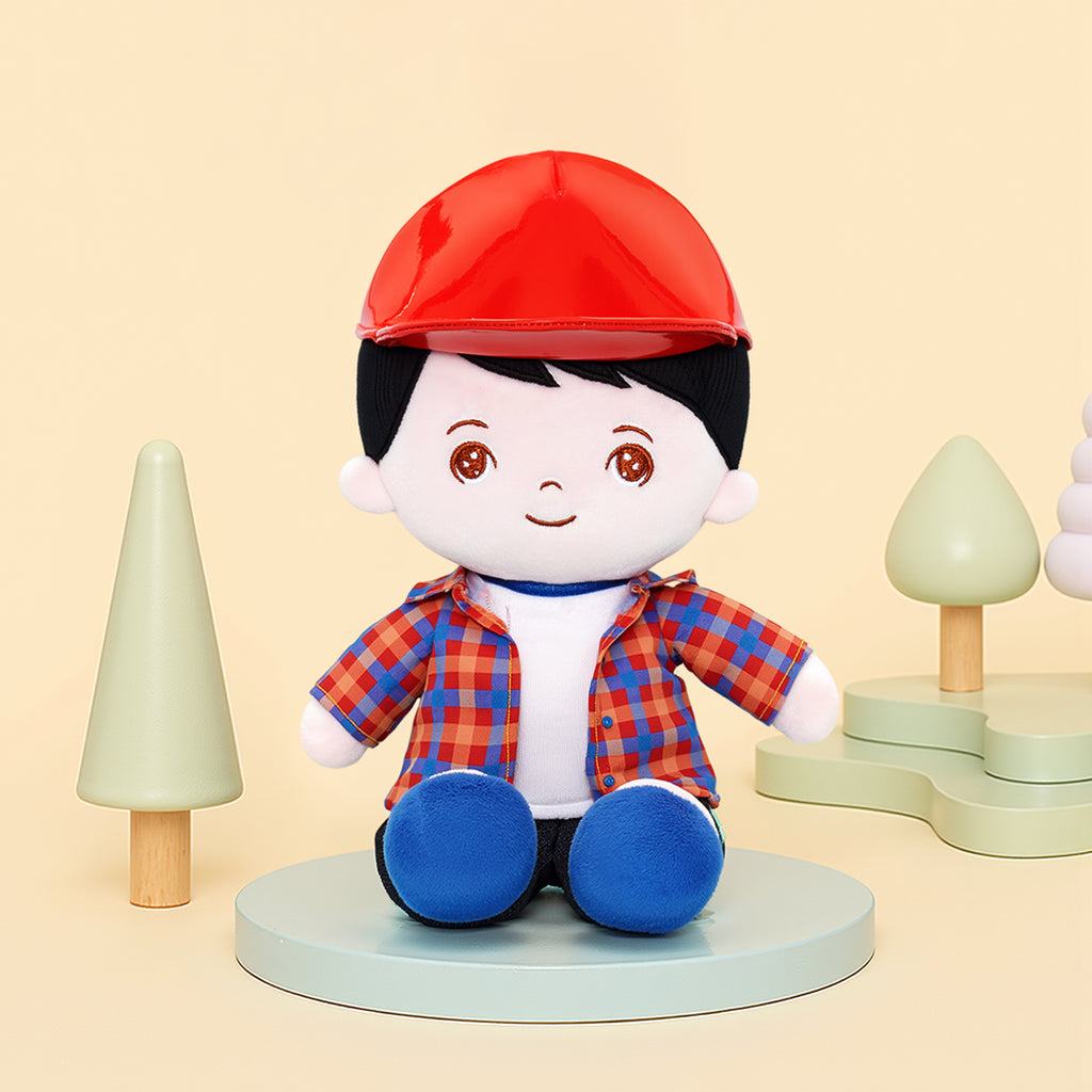 Personalisierte Plüschpuppe für Jungen im Karierte Jacke