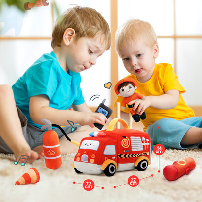 Personalisiertes Baby's First Fire Truck Plüsch Sensory Spielzeug Set