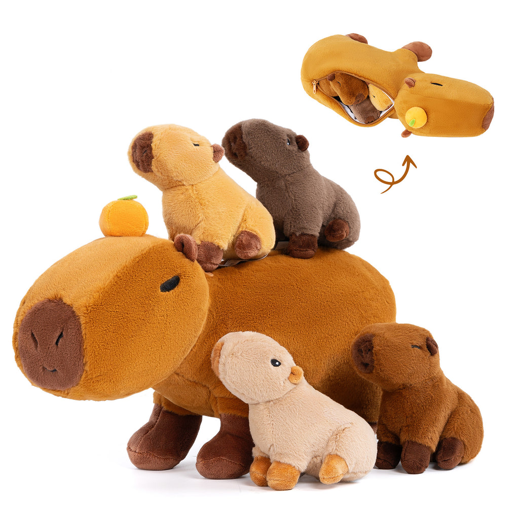 Plüschspielzeug der Capybara-Familie mit 4 Babys Geschenkset für Kleinkinder