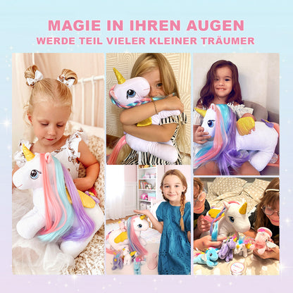 Einhorn-Mama mit Regenbogenmähne und 4 Babys – Plüschfigur