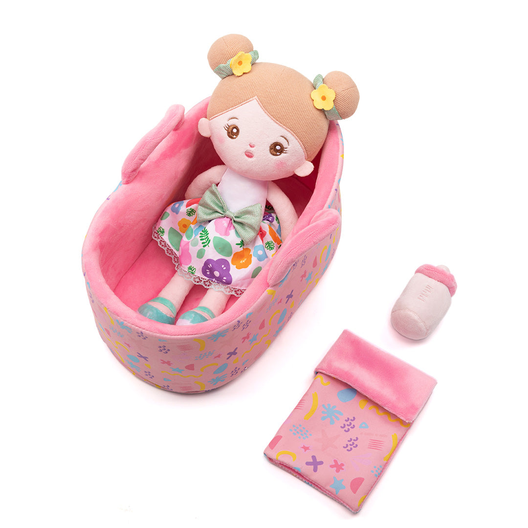 Personalisierte Puppe und Babybett-Accessoires mit Namen