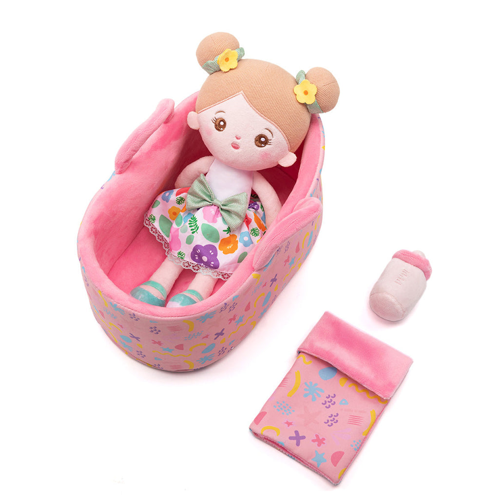 Personalisierte Puppe und Babybett-Accessoires mit Namen