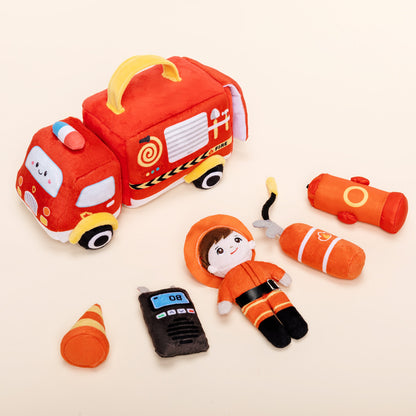Personalisiertes Baby's First Fire Truck Plüsch Sensory Spielzeug Set