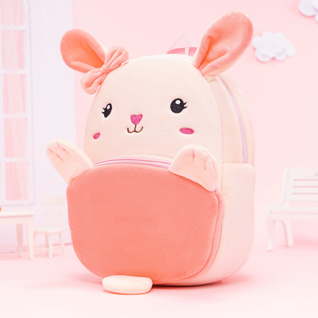 Personalisierter Plüschrucksack Rosa Kaninchen
