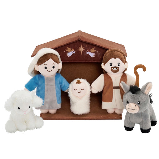 Sanftes Weihnachtskrippen-Set – Plüsch-Krippe mit Heiliger Familie & Tieren