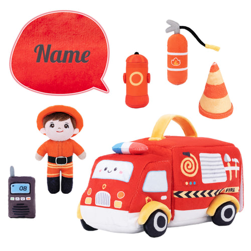 Personalisiertes Baby's First Fire Truck Plüsch Sensory Spielzeug Set