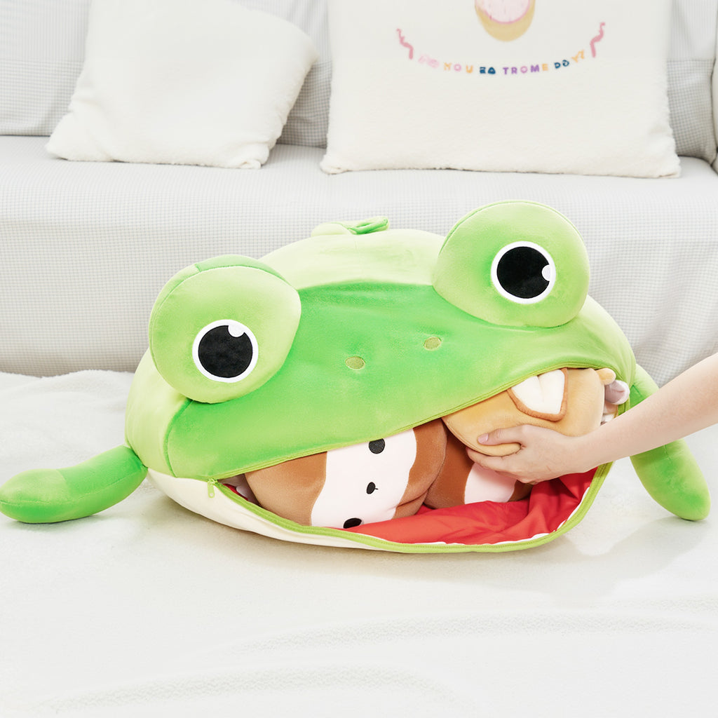 Spielzeug-Aufbewahrungstasche in Froschform mit heraushängender Zunge, Spielmatte