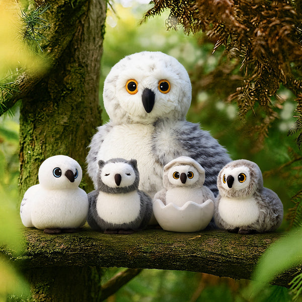 Plüschtier Eulefamilie mit 4-teiligem Baby-Geschenkset -Kopf kann gedreht werden