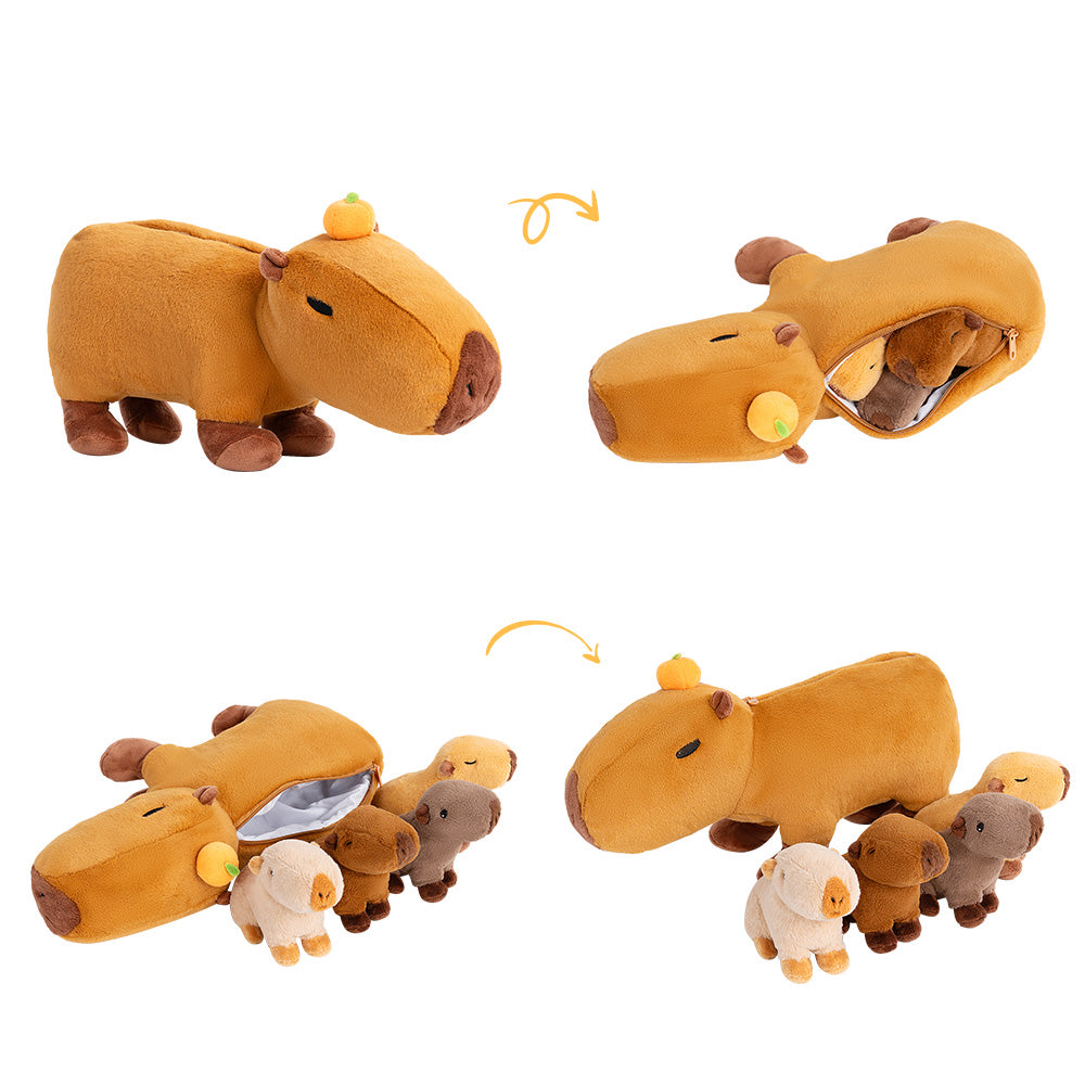 Plüschspielzeug der Capybara-Familie mit 4 Babys Geschenkset für Kleinkinder