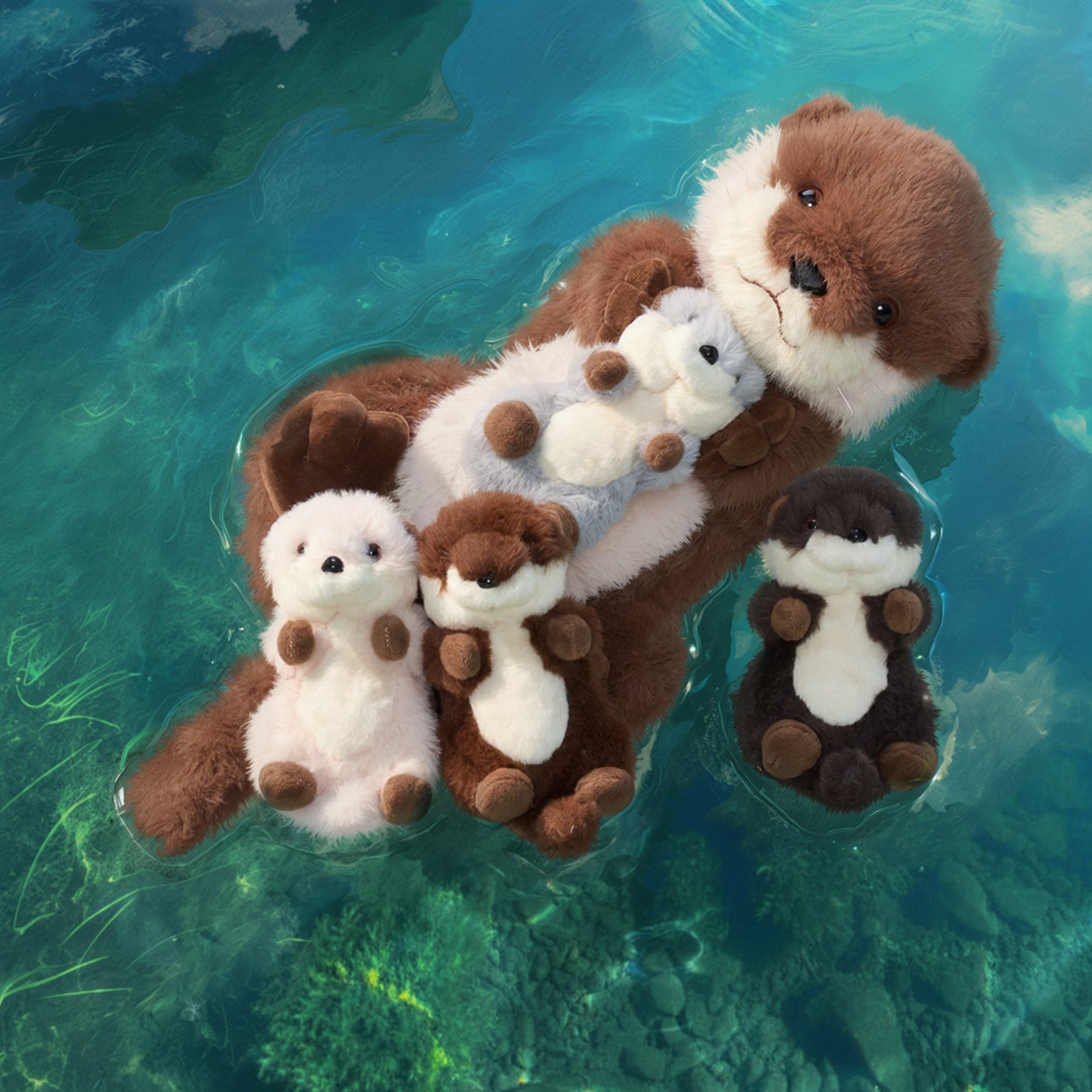 Otter-Plüschtier mit 4 Babys
