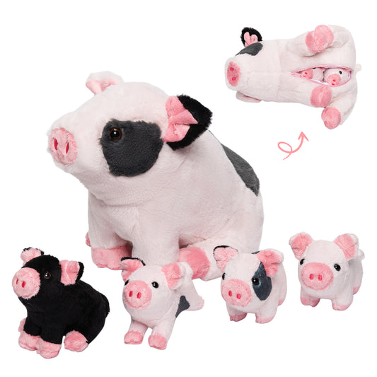Plüschtier Der Familie Der Gefleckten Schweine, Das 4 Süße Plüschferkel Enthält