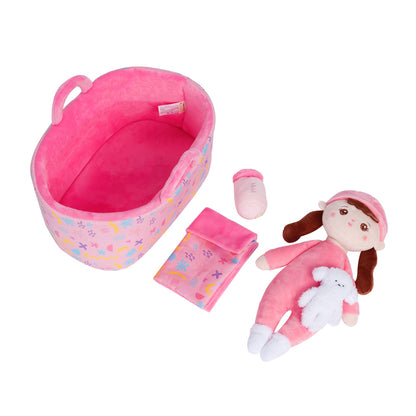 Mini Rosa Personalisierte Plüschpuppen mit Zöpfe & Geschenkset