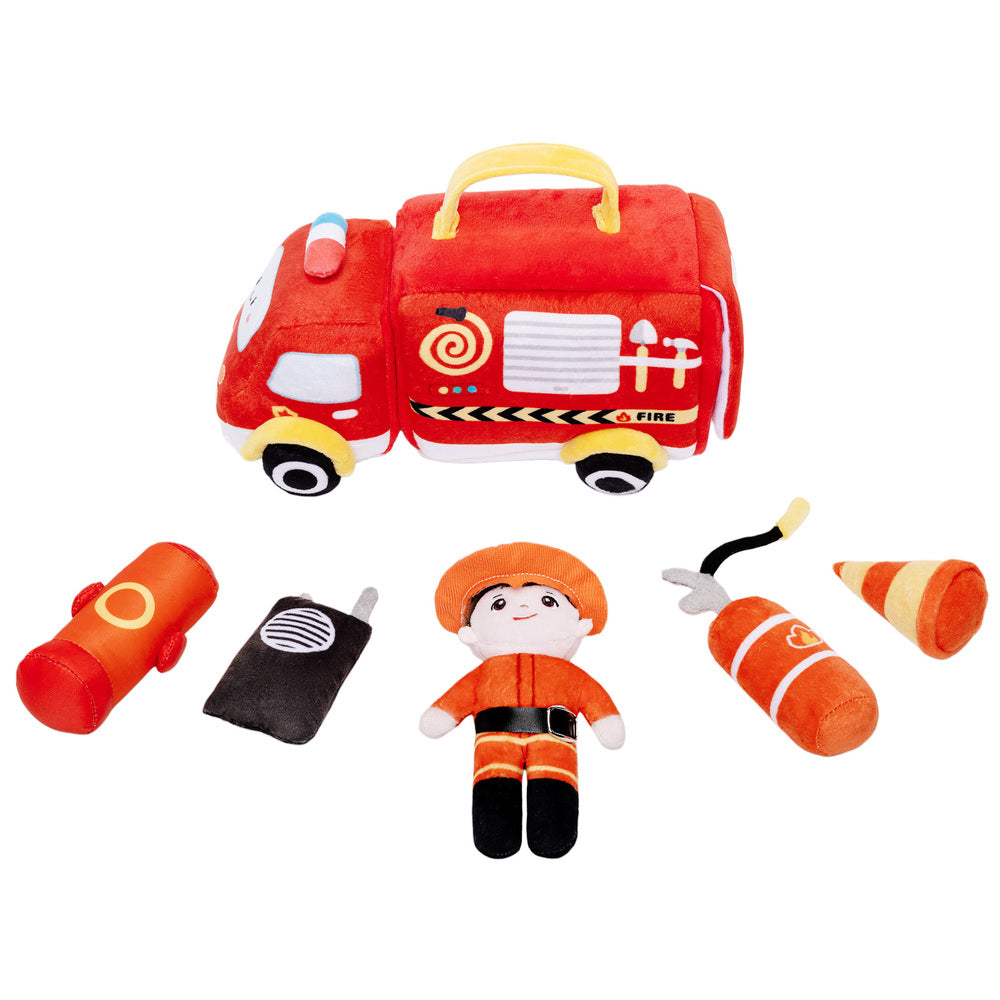 Personalisiertes Baby's First Fire Truck Plüsch Sensory Spielzeug Set