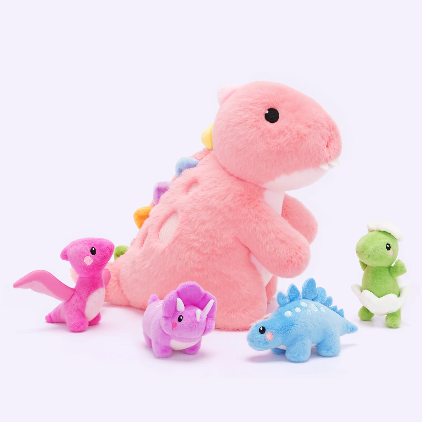 Rosa T-Rex Plüsch-Dinosaurier mit Babys und Umhängeband