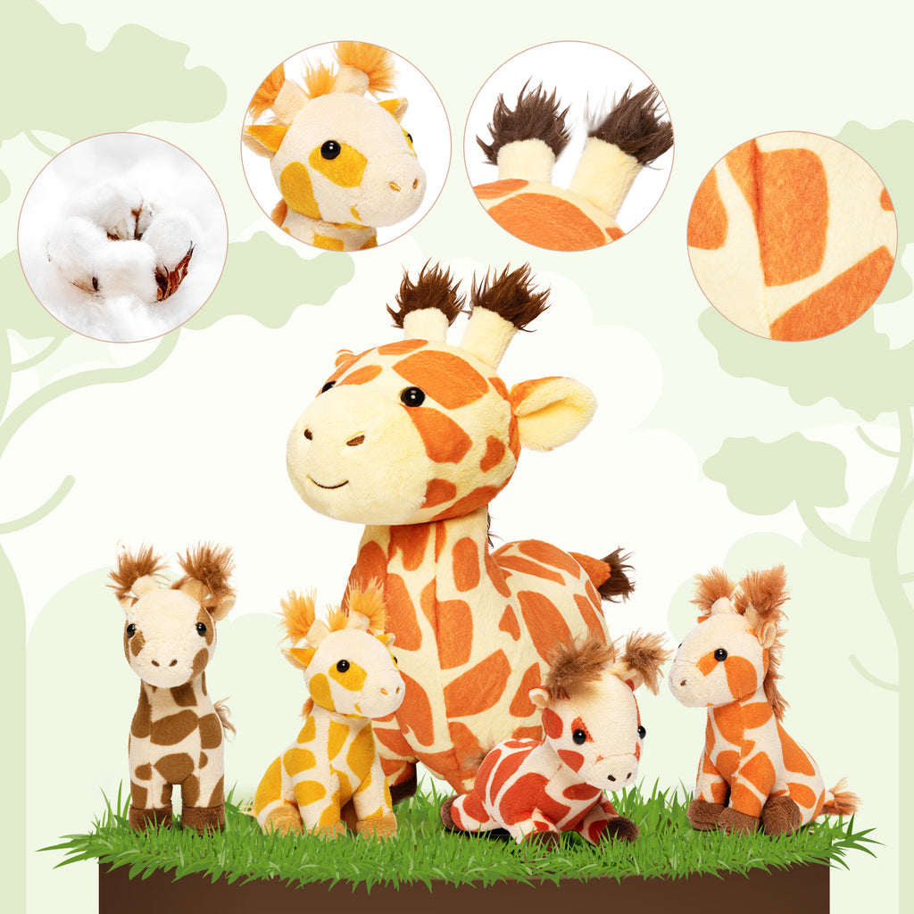 Plüschtier Giraffenfamilie mit 4-teiligem Baby-Geschenkset für Kleinkinder