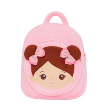 Laden Sie das Bild in den Galerie-Viewer, Personalisierter Plüschrucksack rosa mit brauner Haut und offenen Augen