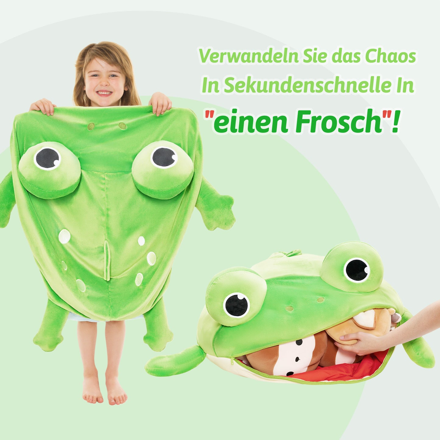 Spielzeug-Aufbewahrungstasche in Froschform mit heraushängender Zunge, Spielmatte