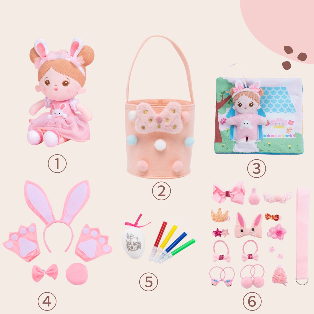 Osterangebot - Personalisiertes Hasenmädchen-Plüschpuppen-Geschenkset