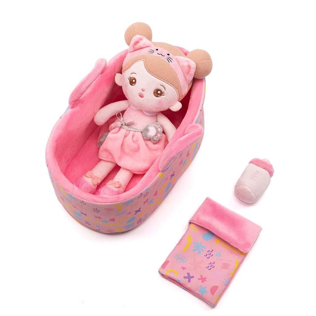 Personalisierte Puppe und Babybett-Accessoires mit Namen