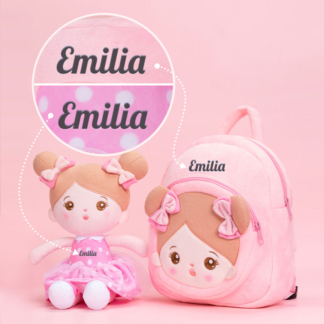 Personalisierte Plüschpuppen mit Offenen Augen im Kleid mit Rosa Punkten