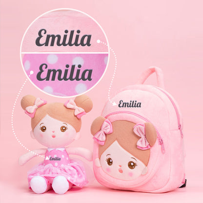 Personalisierte Plüschpuppen mit Offenen Augen im Kleid mit Rosa Punkten