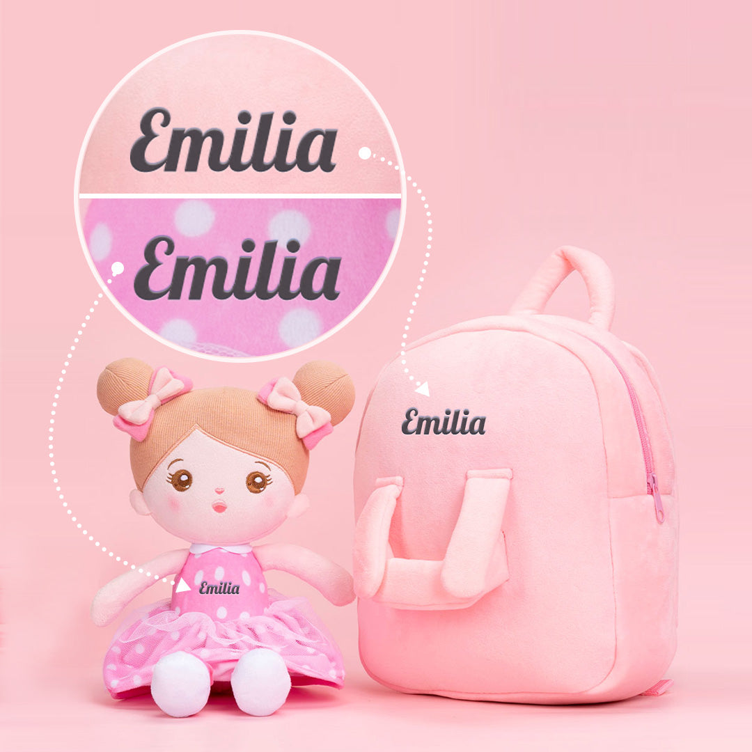 Personalisierte Plüschpuppen mit Offenen Augen im Kleid mit Rosa Punkten
