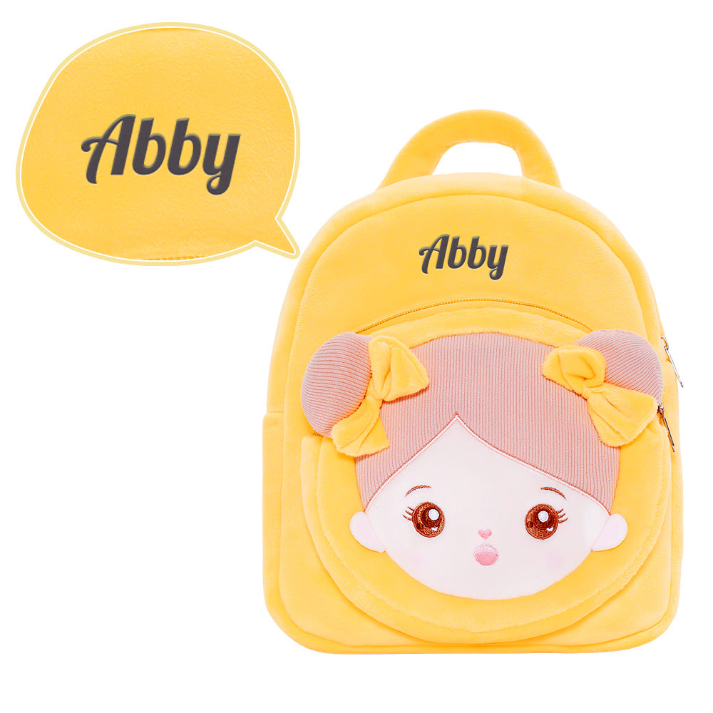 Personalisierter gelber offener Augen Plüsch Baby Mädchen Rucksack