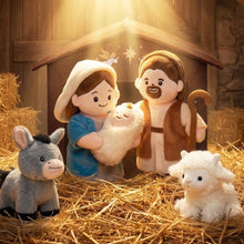 Laden Sie das Bild in den Galerie-Viewer, Sanftes Weihnachtskrippen-Set – Plüsch-Krippe mit Heiliger Familie &amp; Tieren