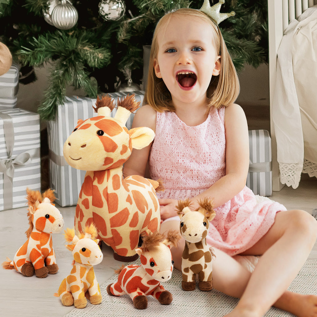 Plüschtier Giraffenfamilie mit 4-teiligem Baby-Geschenkset für Kleinkinder