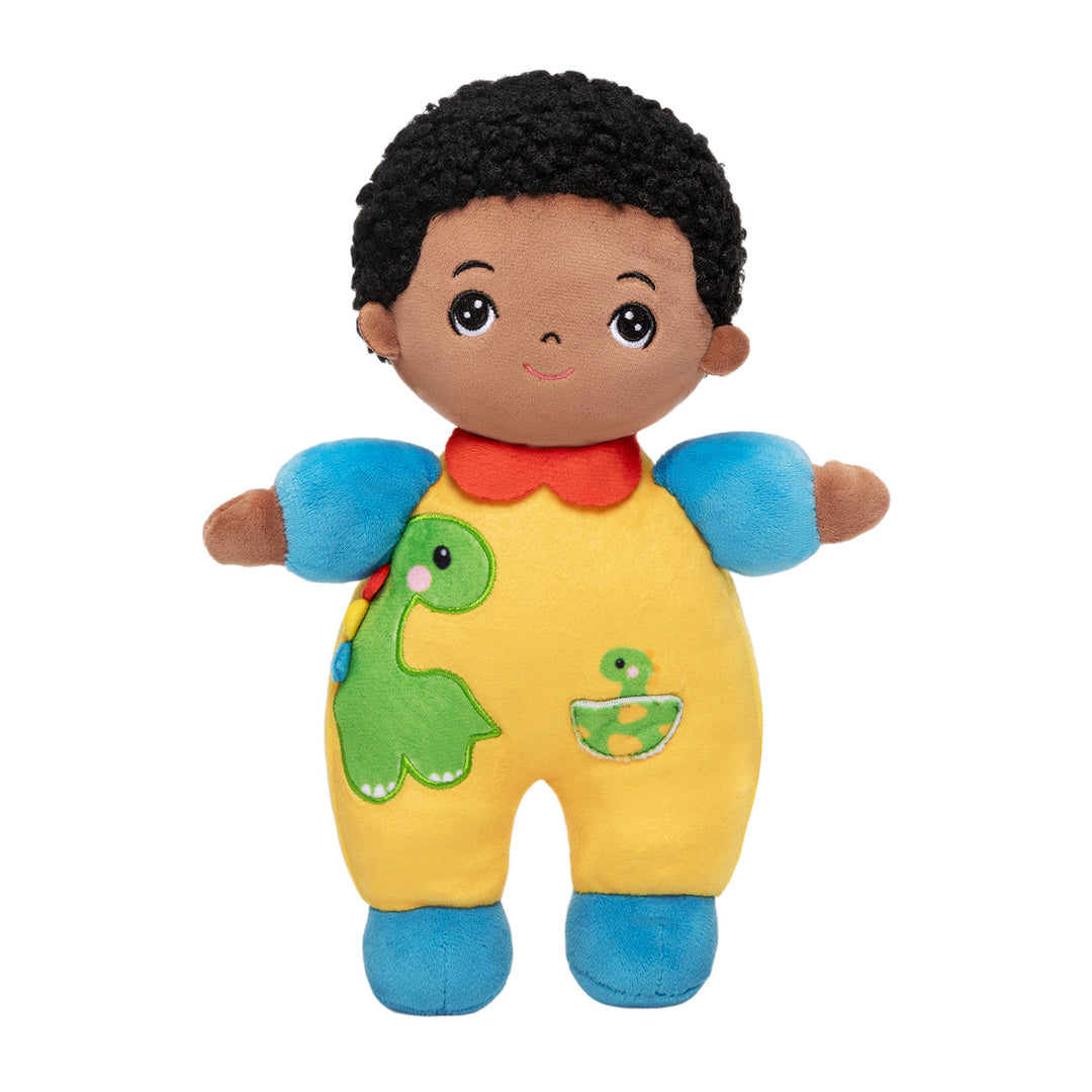 Mini personalisierte dunkle Haut Dinosaurier Junge Plüschpuppe