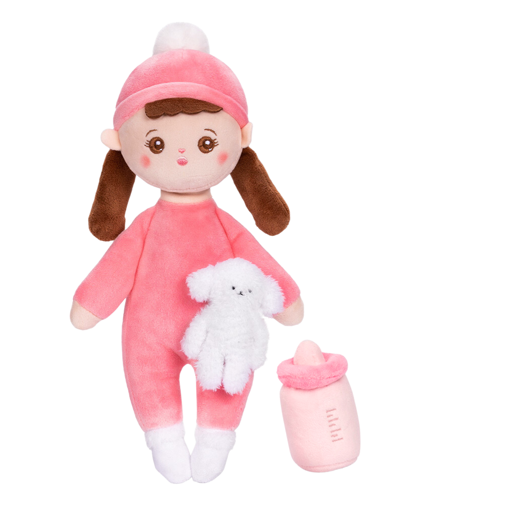 Mini Rosa Personalisierte Plüschpuppen mit Zöpfe & Geschenkset