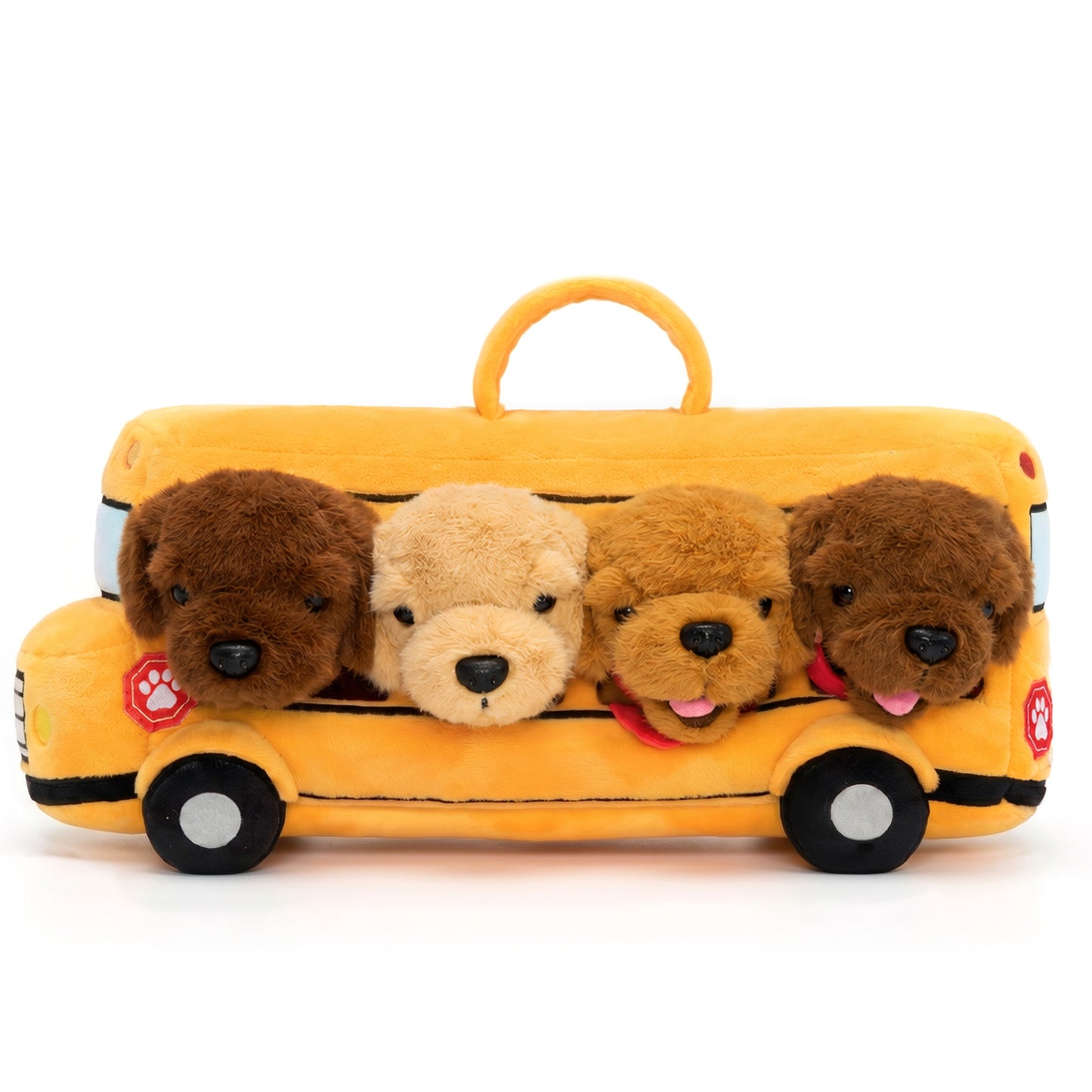 Personalisierbares Plüsch-Schulbus-Spielset mit Golden-Retriever-Welpen (5-teiliges Set)