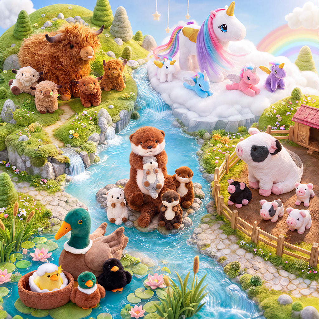 Tierfamilien-Plüschspielzeug-Set – Tiermutter und Tierbabys