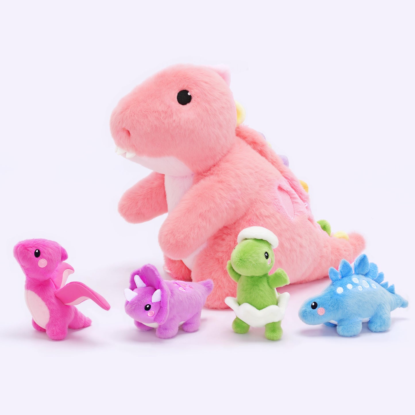 Rosa T-Rex Plüsch-Dinosaurier mit Babys und Umhängeband