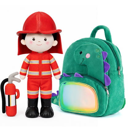 Personalisierter Plüschrucksack Grüner Dinosaurier