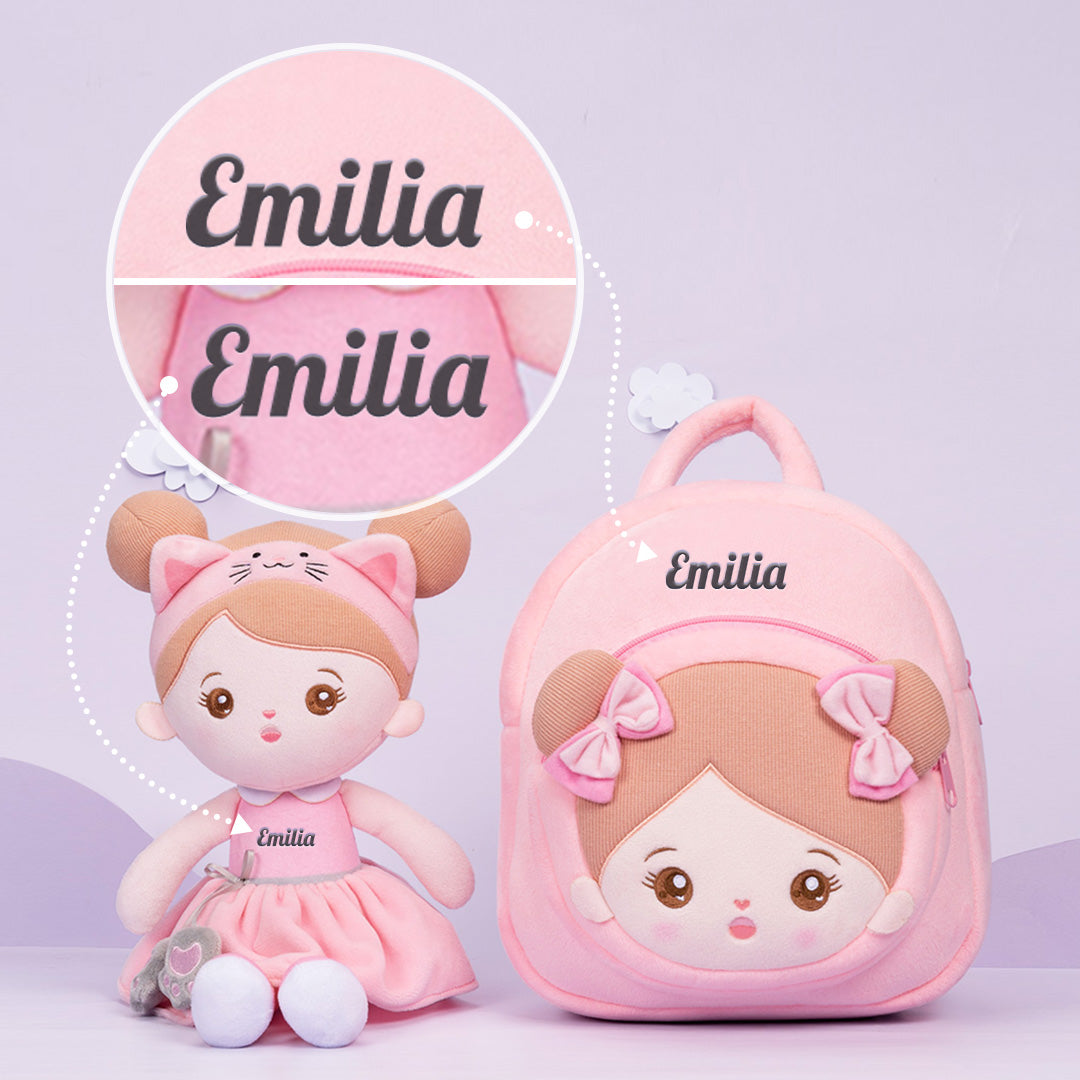 Personalisierte Plüschpuppen mit Offenen Augen aus Rosa Katze