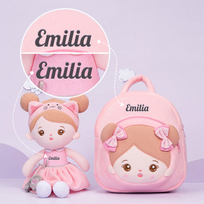 Personalisierte Plüschpuppen mit Offenen Augen aus Rosa Katze