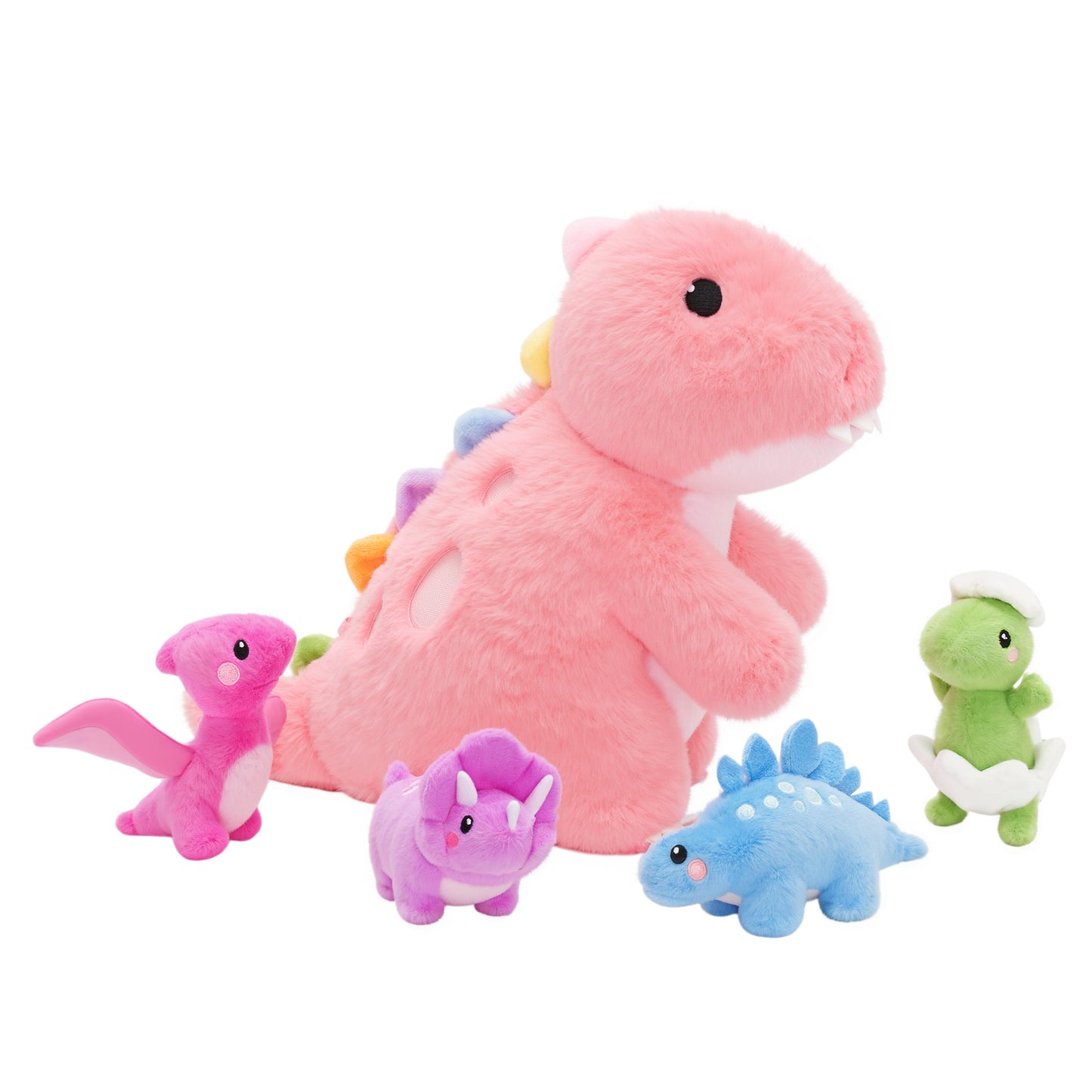 Rosa T-Rex Plüsch-Dinosaurier mit Babys und Umhängeband