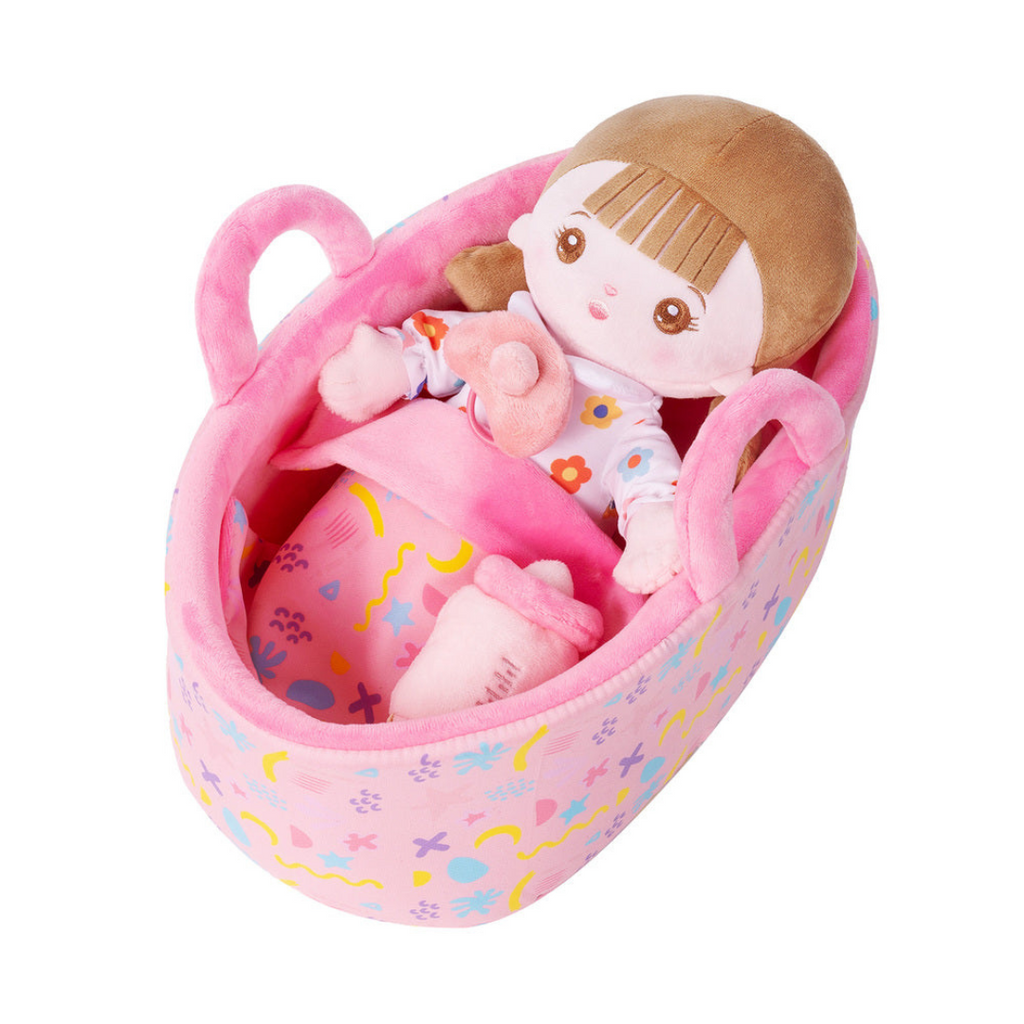 Personalisierte Puppe und Babybett-Accessoires mit Namen
