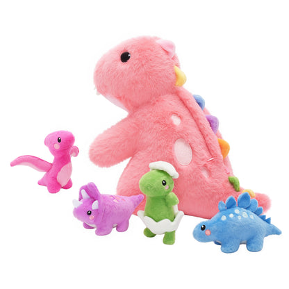 Rosa T-Rex Plüsch-Dinosaurier mit Babys und Umhängeband
