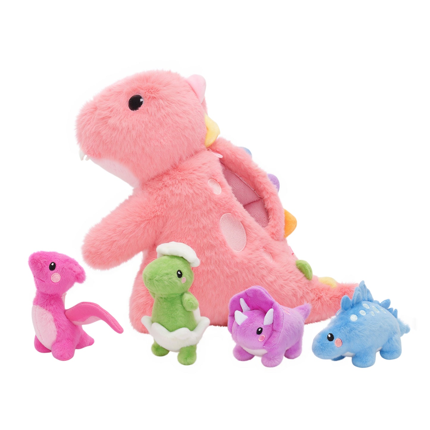 Rosa T-Rex Plüsch-Dinosaurier mit Babys und Umhängeband