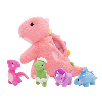 Rosa T-Rex Plüsch-Dinosaurier mit Babys und Umhängeband
