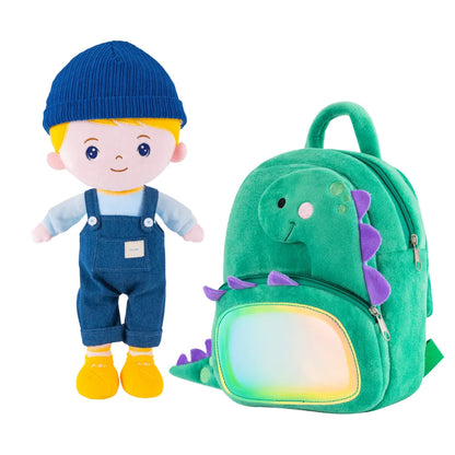 Personalisierter Plüschrucksack Grüner Dinosaurier