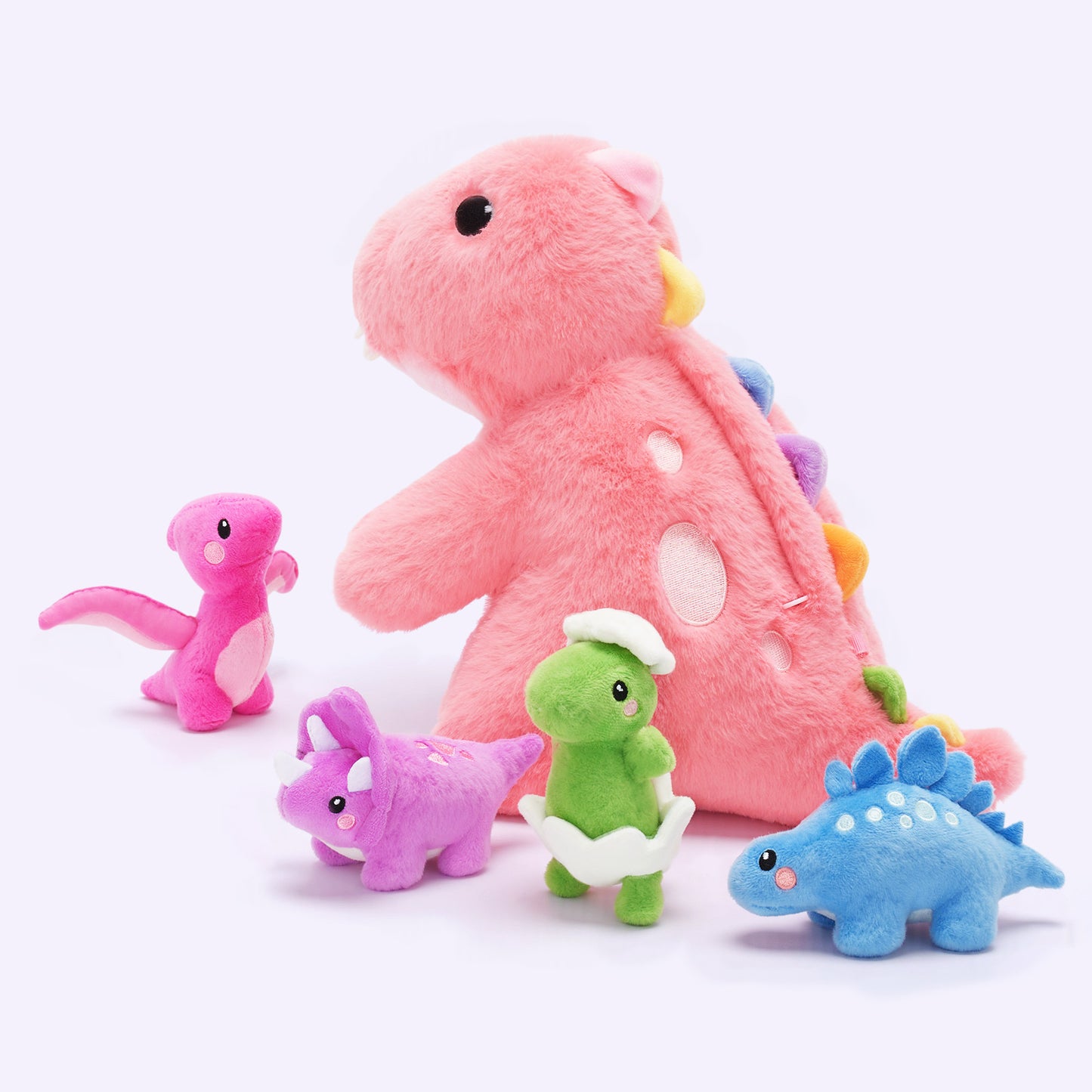 Rosa T-Rex Plüsch-Dinosaurier mit Babys und Umhängeband