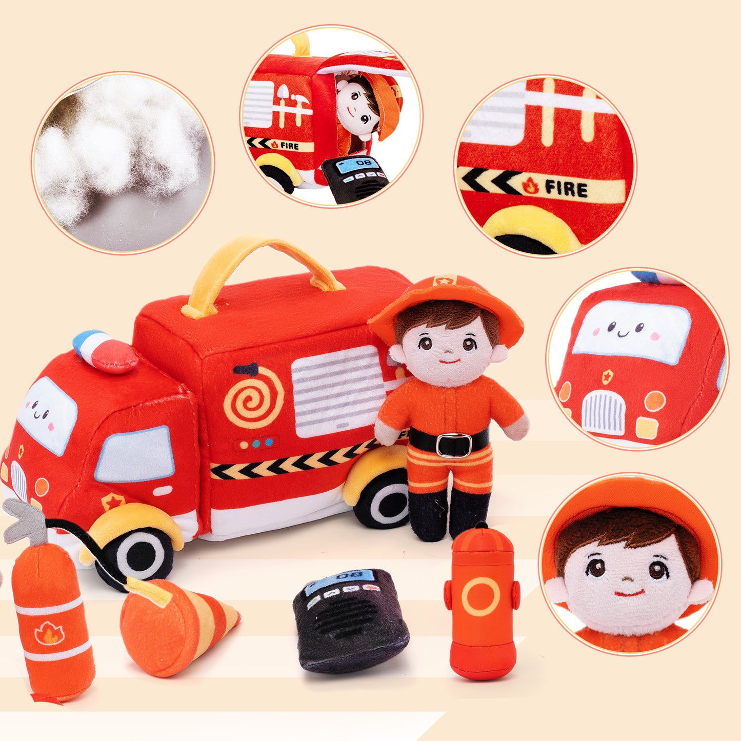 Personalisiertes Baby's First Fire Truck Plüsch Sensory Spielzeug Set