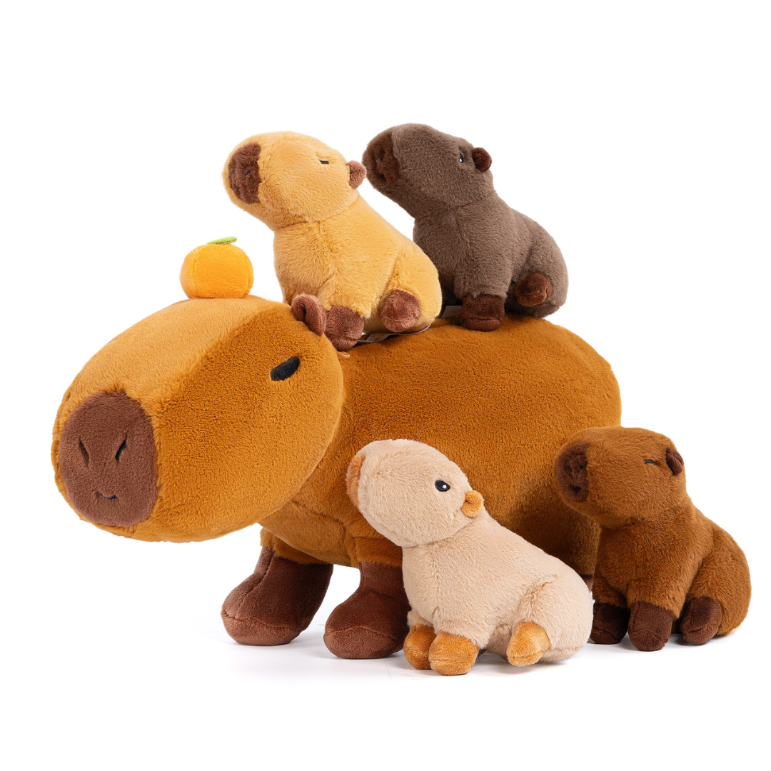 Plüschspielzeug der Capybara-Familie mit 4 Babys Geschenkset für Kleinkinder