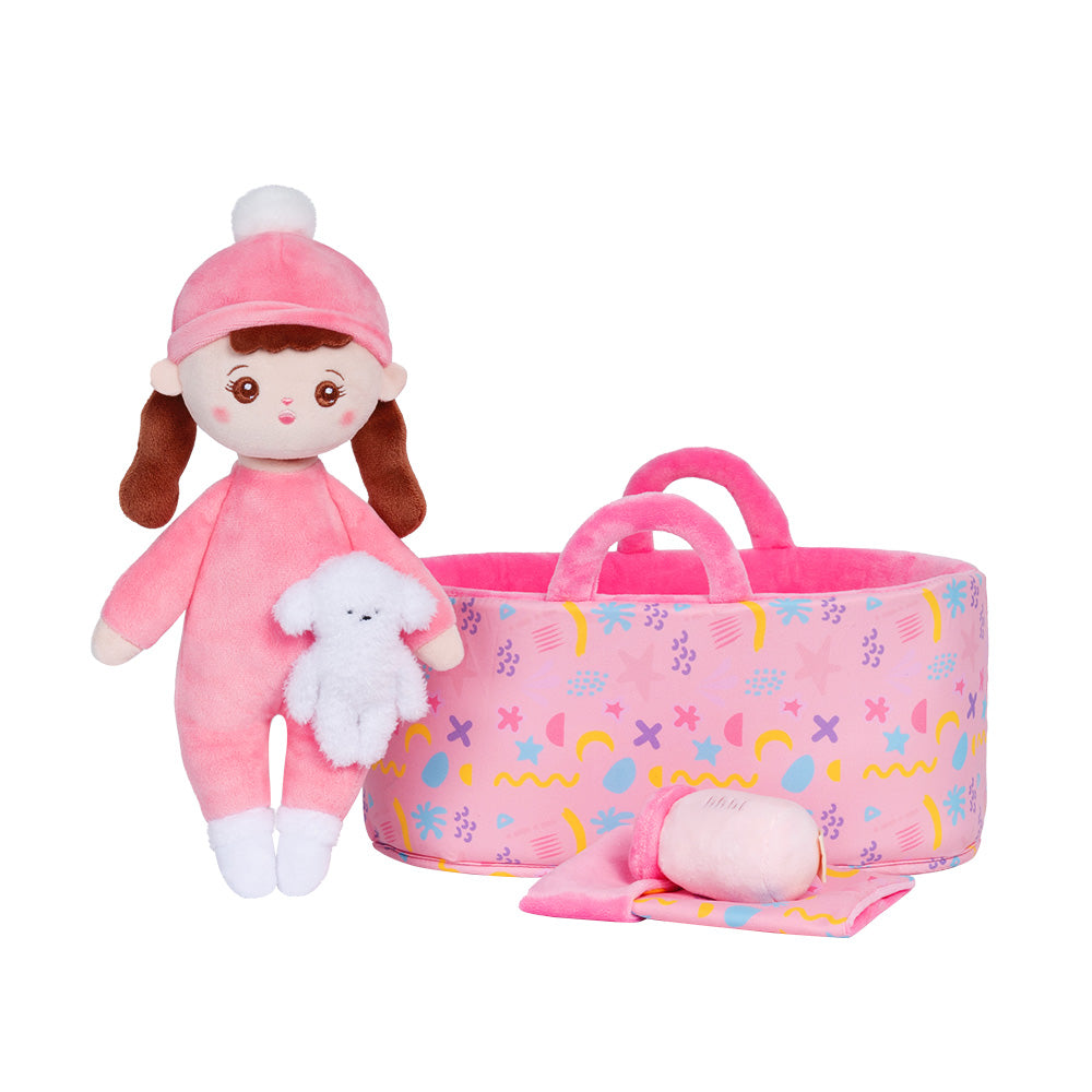 Mini Rosa Personalisierte Plüschpuppen mit Zöpfe & Geschenkset