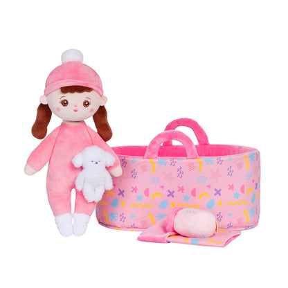 Mini Rosa Personalisierte Plüschpuppen mit Zöpfe & Geschenkset