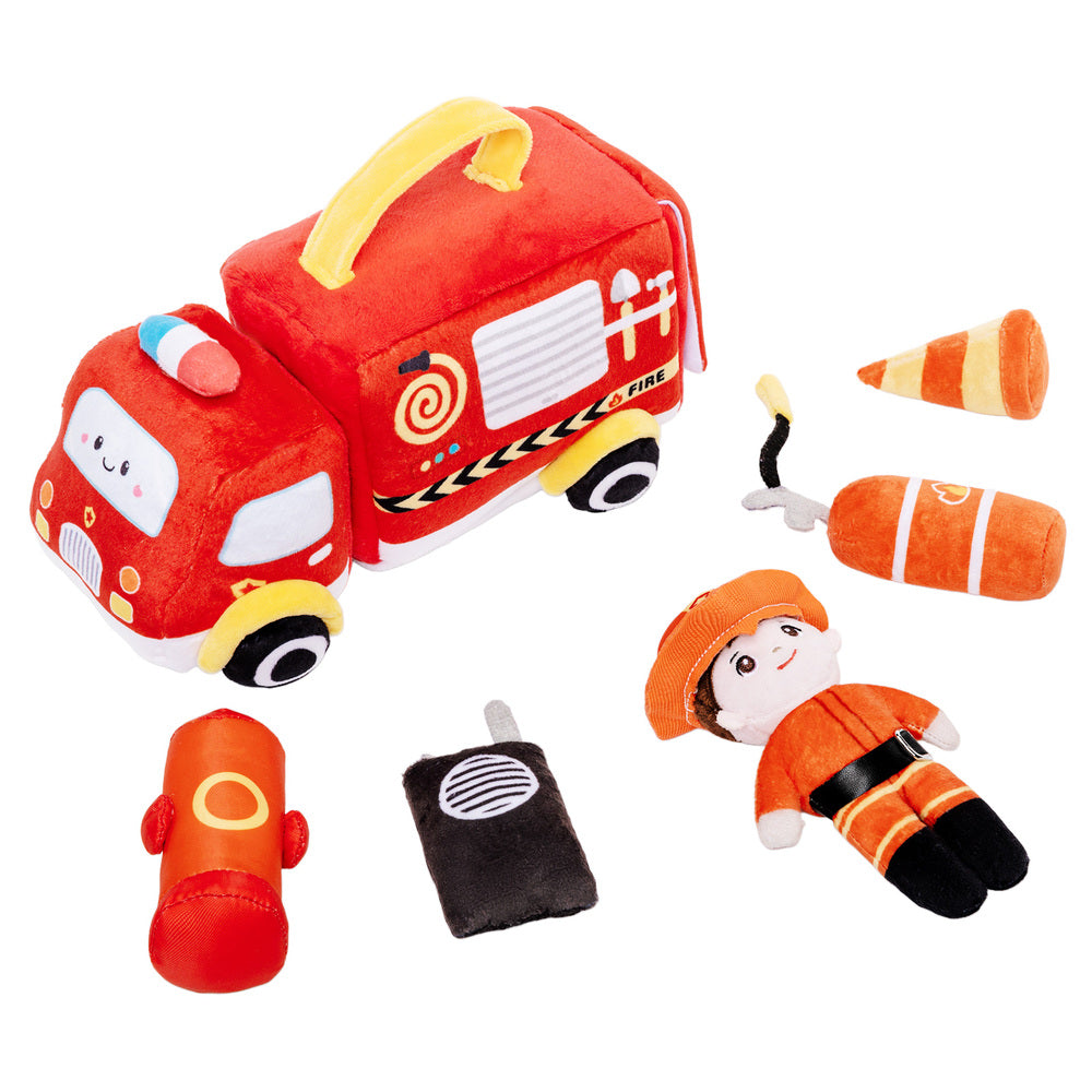 Personalisiertes Baby's First Fire Truck Plüsch Sensory Spielzeug Set